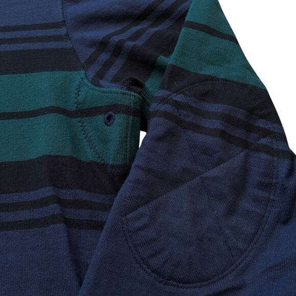 J. Crew Oarsman Rugby Medium Black Watch Placket Collar Navy Green Black Stripes - Picture 3 of 6